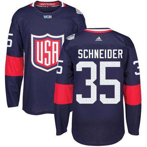 Team USA #35 Cory Schneider Navy Blue 2016 World Cup Stitched Youth NHL Jersey